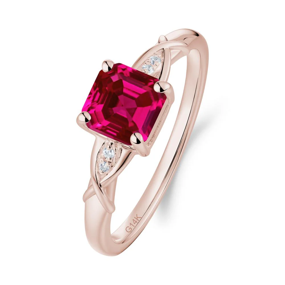 Asscher Cut Ruby Solitaire Ring with Criss-Cross Band - Image 3