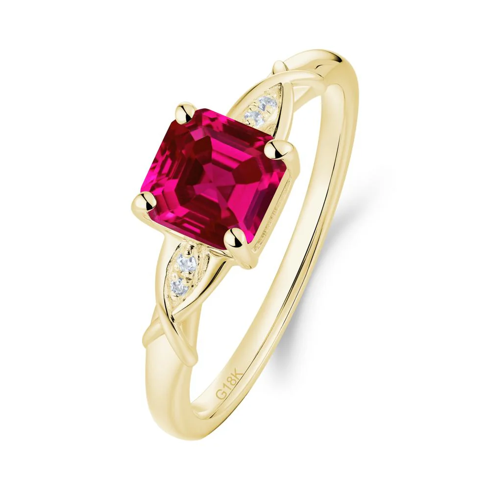 Asscher Cut Ruby Solitaire Ring with Criss-Cross Band - Image 4
