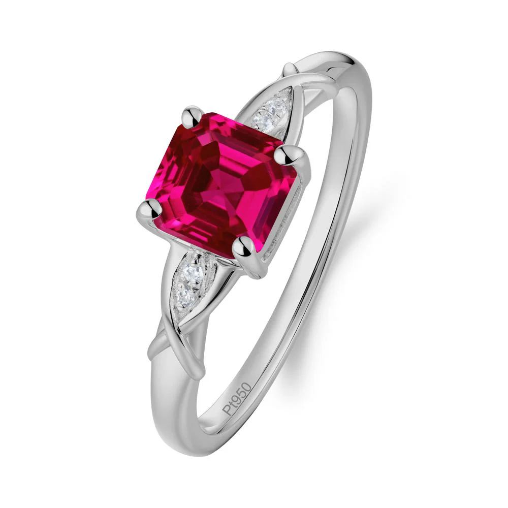 Asscher Cut Ruby Solitaire Ring with Criss-Cross Band - Image 9