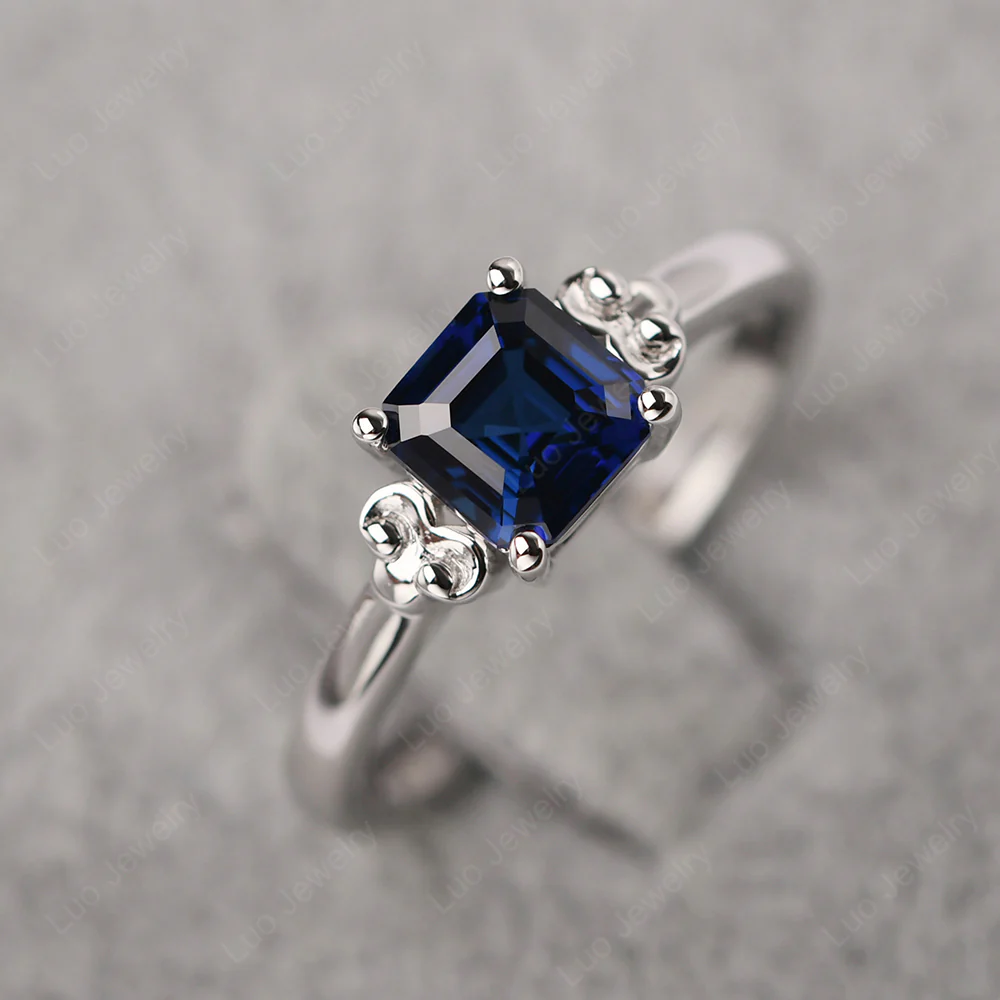 Asscher Cut Sapphire Solitaire Ring