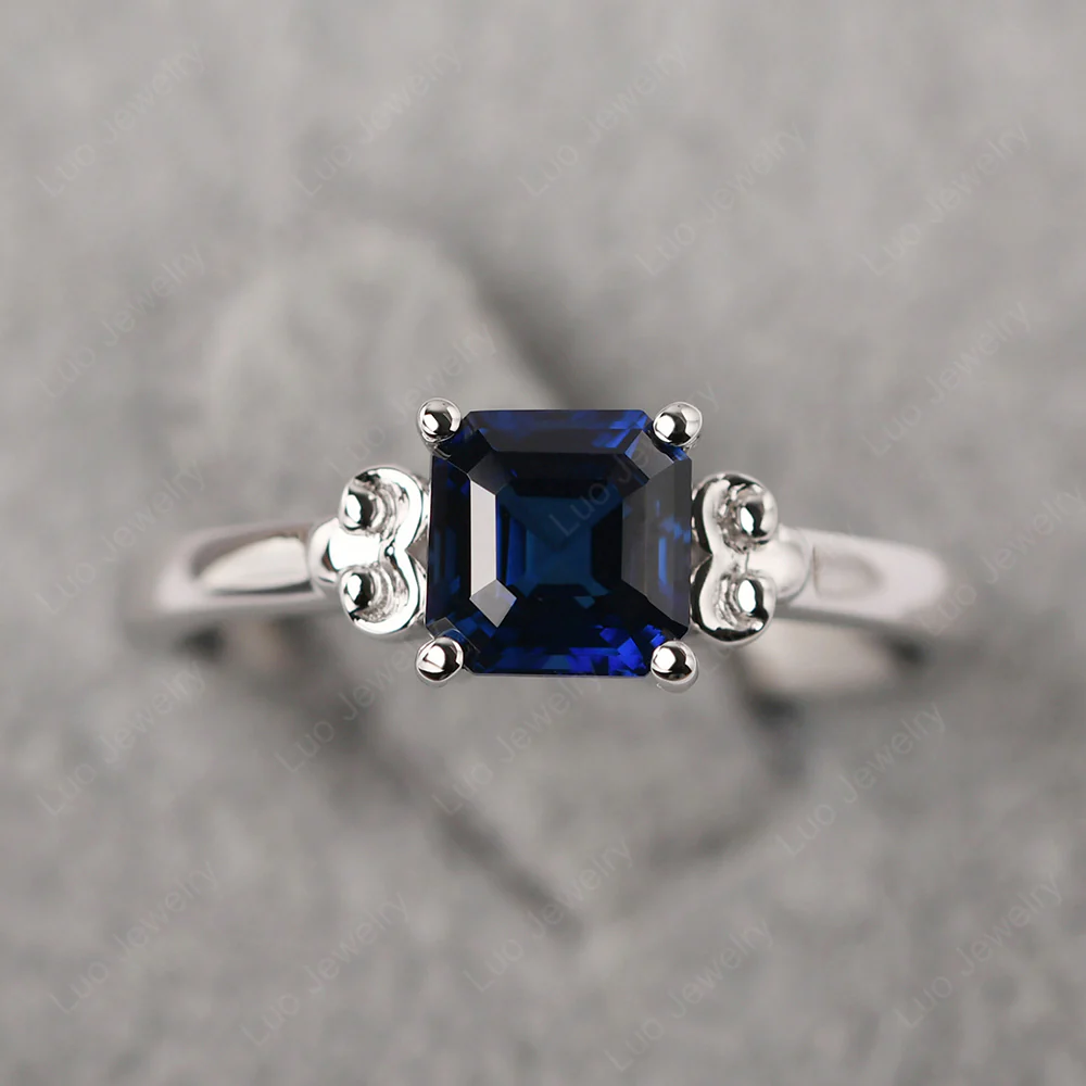 Asscher Cut Sapphire Solitaire Ring - Image 2