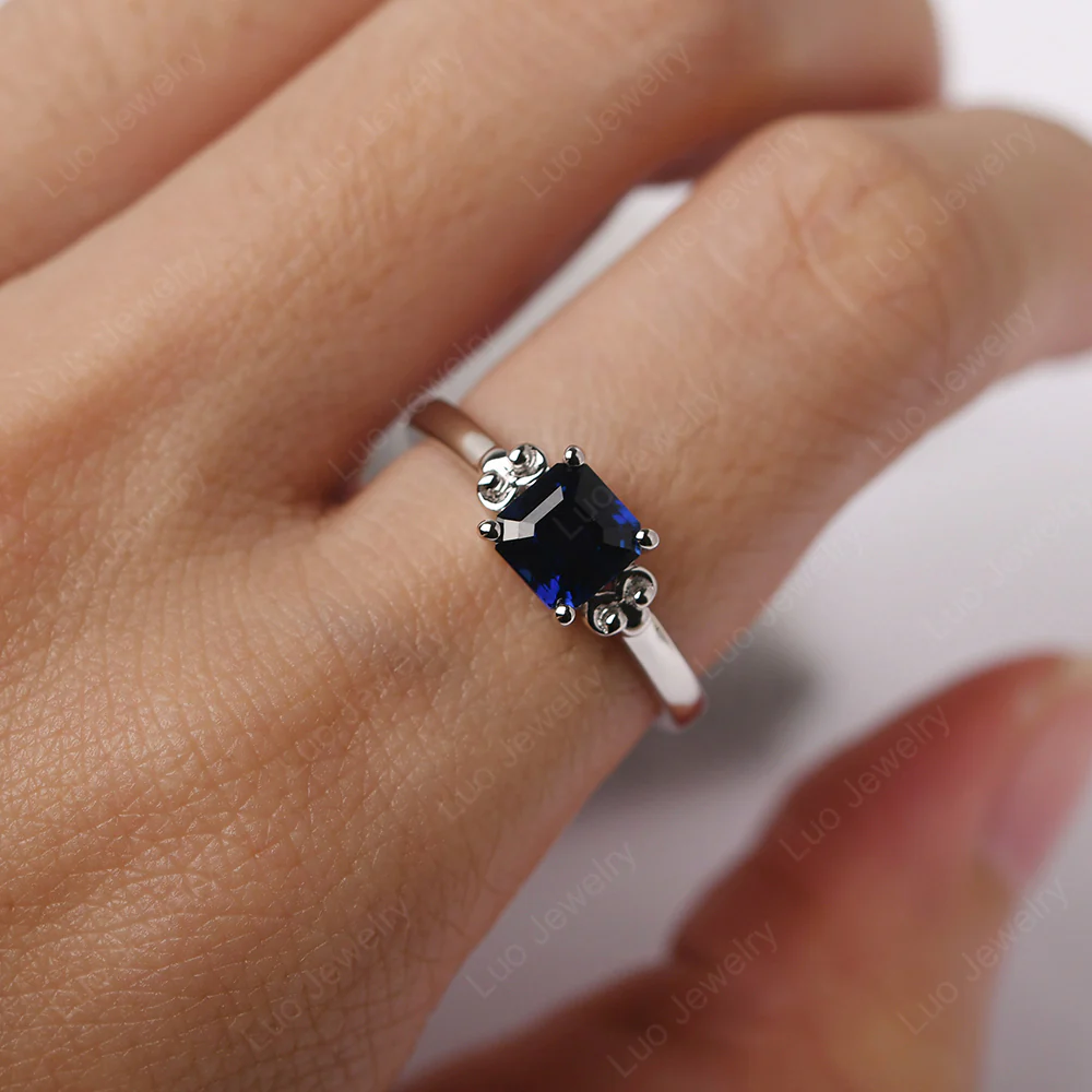 Asscher Cut Sapphire Solitaire Ring - Image 6