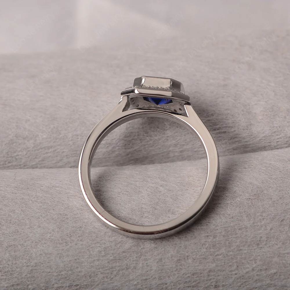 Asscher Cut Sapphire Bezel Set Halo Ring - Image 4