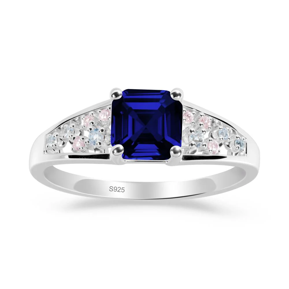 Asscher Cut Sapphire Cluster Ring - Image 3