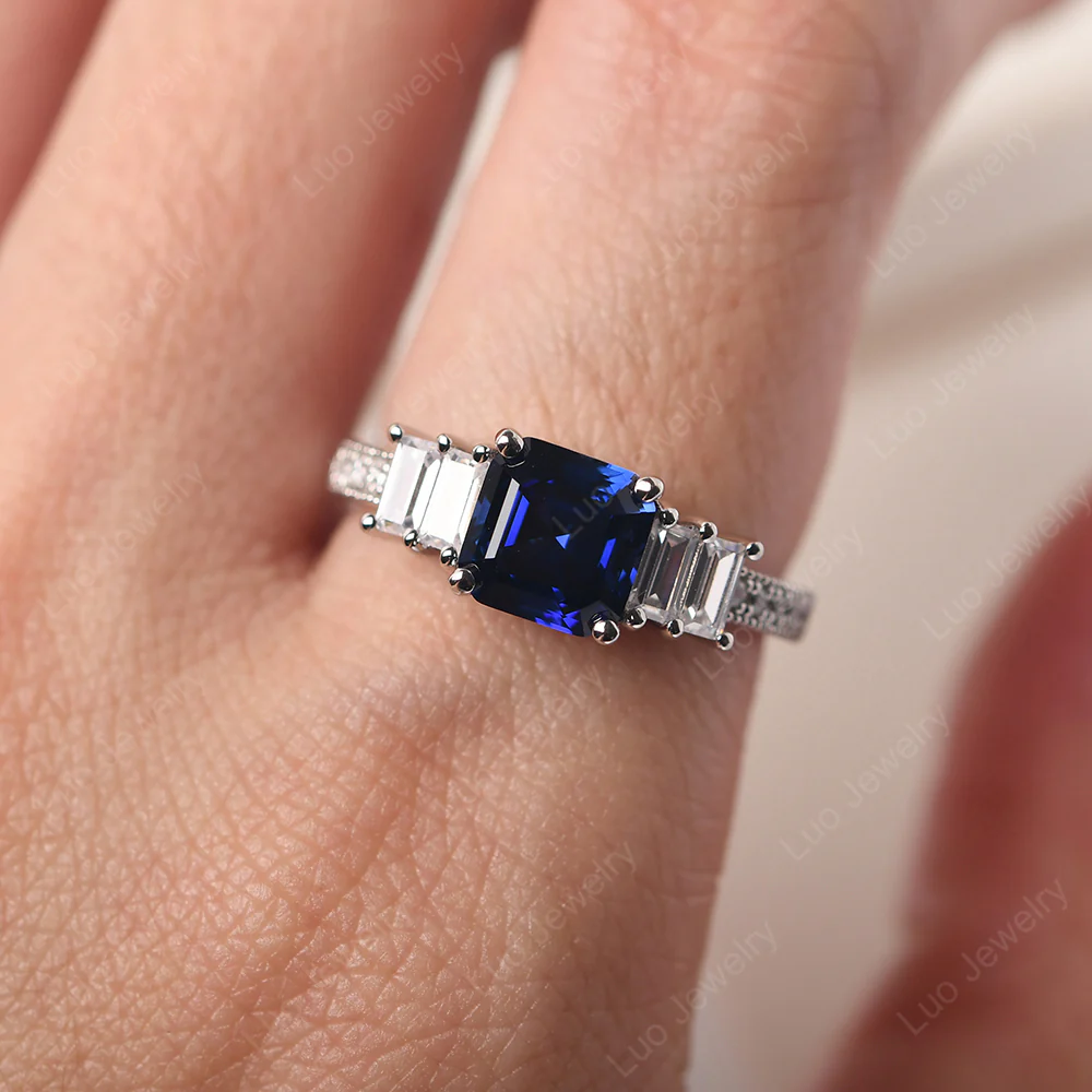 Sapphire Engagement Ring with Baguettes - Image 5