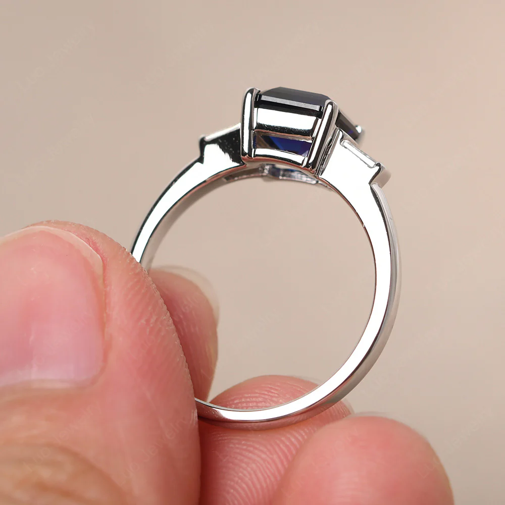 Asscher Cut Sapphire Ring with Baguettes - Image 5
