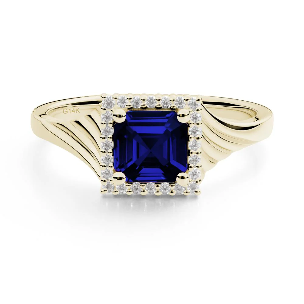 Asscher Cut Sapphire Halo Ring - Image 6