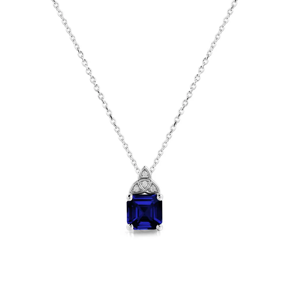 Asscher Cut Sapphire Necklace with Celtic Knot