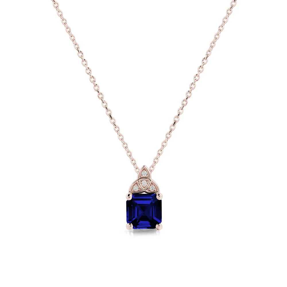 Asscher Cut Sapphire Necklace with Celtic Knot - Image 2