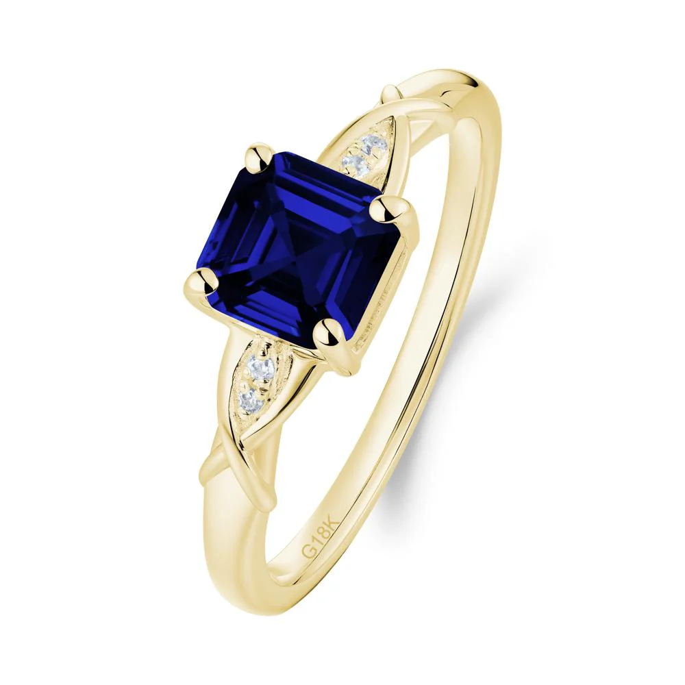 Asscher Cut Sapphire Solitaire Ring with Criss-Cross Band - Image 4