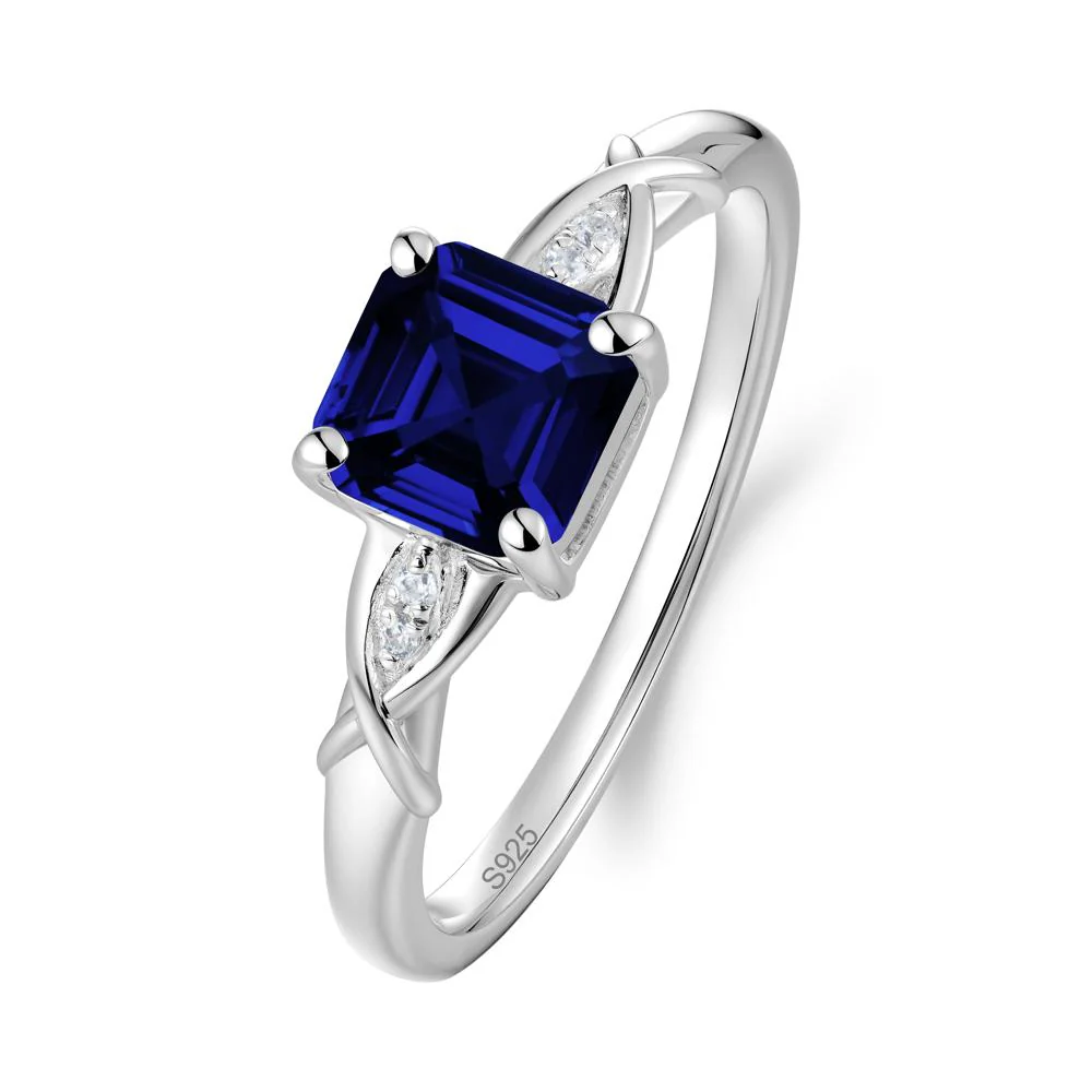 Asscher Cut Sapphire Solitaire Ring with Criss-Cross Band - Image 5