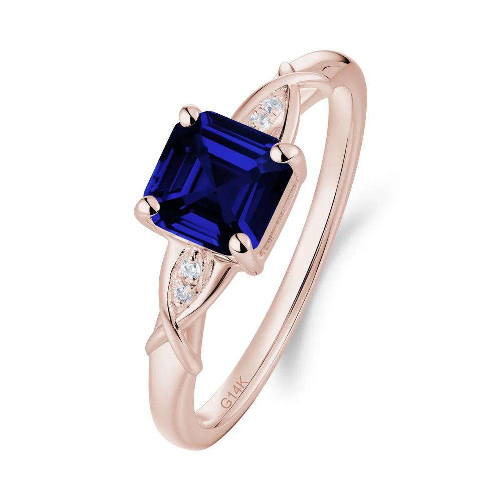 Asscher Cut Sapphire Solitaire Ring with Criss-Cross Band - Image 9