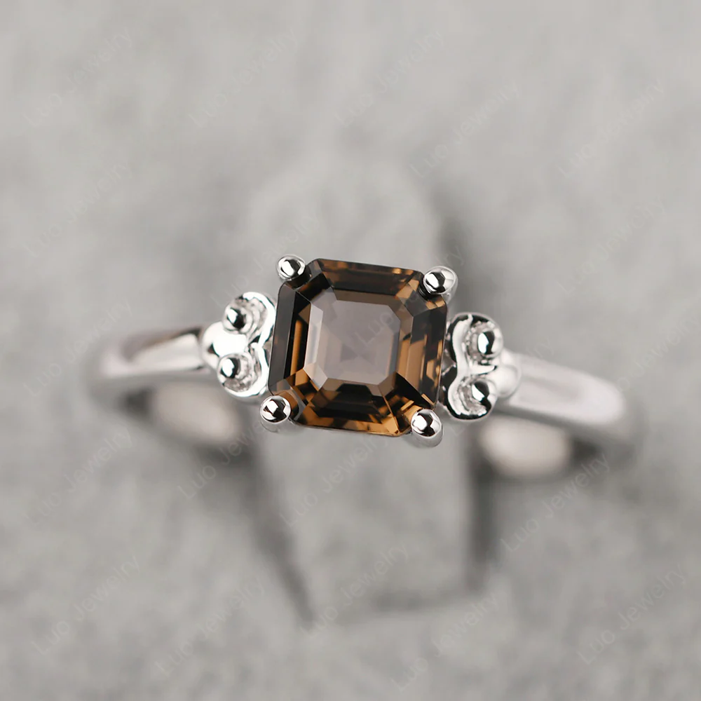Asscher Cut Smoky Quartz Solitaire Ring - Image 2