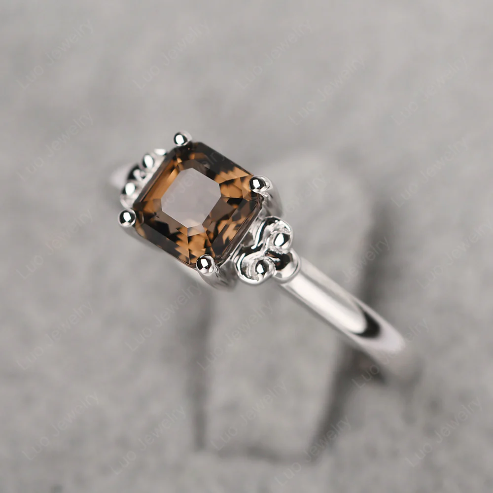 Asscher Cut Smoky Quartz Solitaire Ring - Image 3