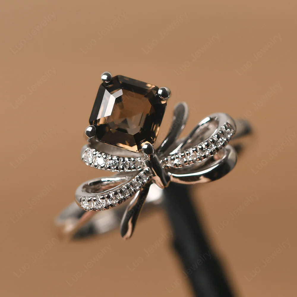Asscher Cut Smoky Quartz Bowknot Ring