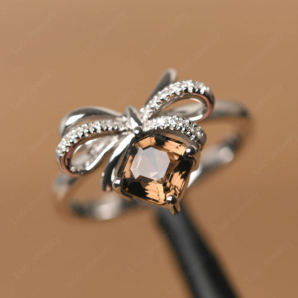 Asscher Cut Smoky Quartz Bowknot Ring - Image 2