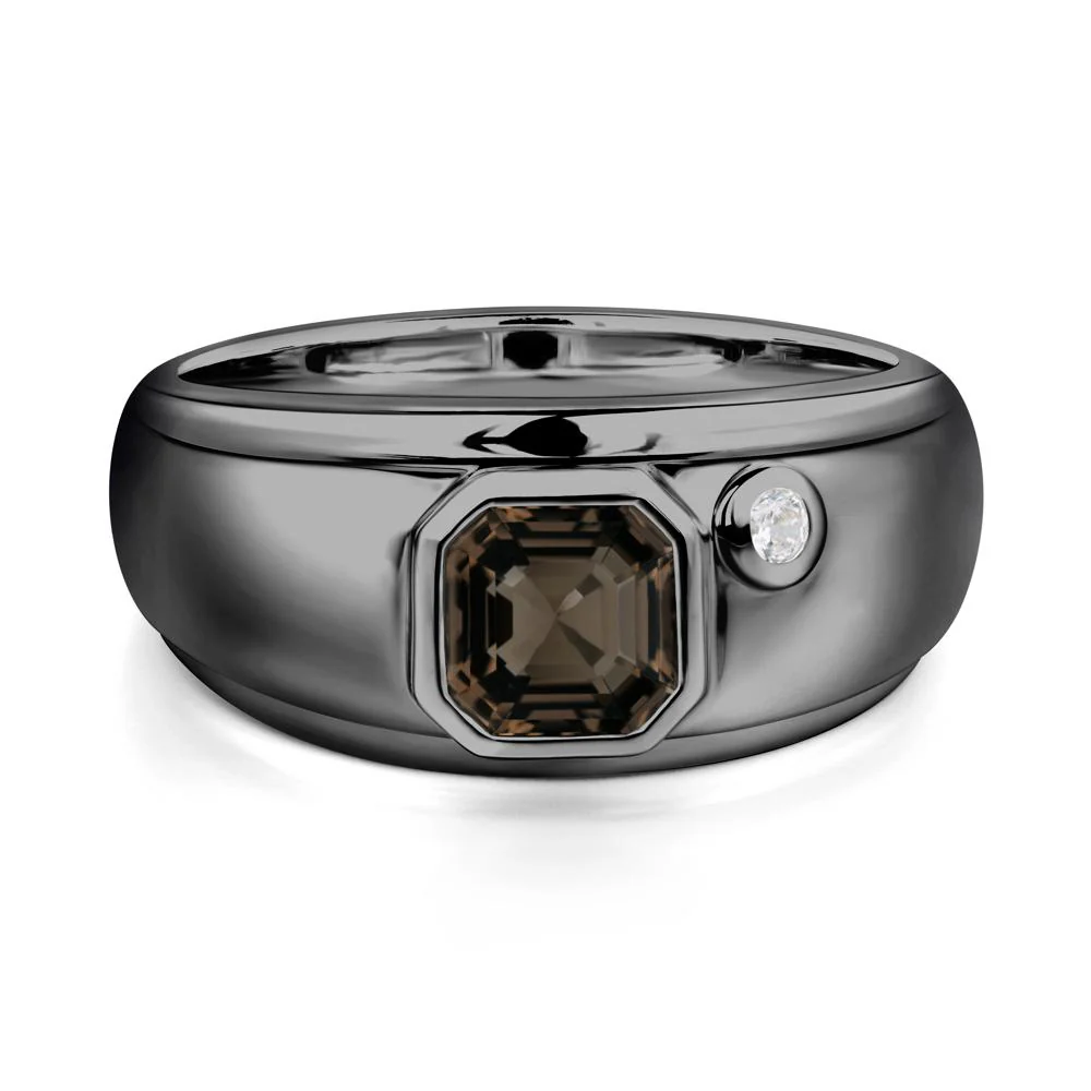 Asscher Cut Smoky Quartz Men's Ring