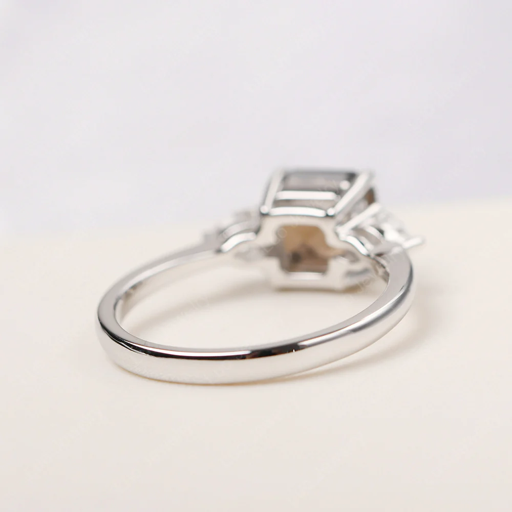 Asscher Smoky Quartz Ring with Pear Side Stone - Image 3