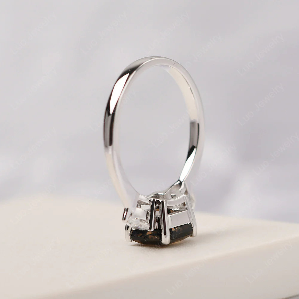 Asscher Smoky Quartz Ring with Pear Side Stone - Image 4