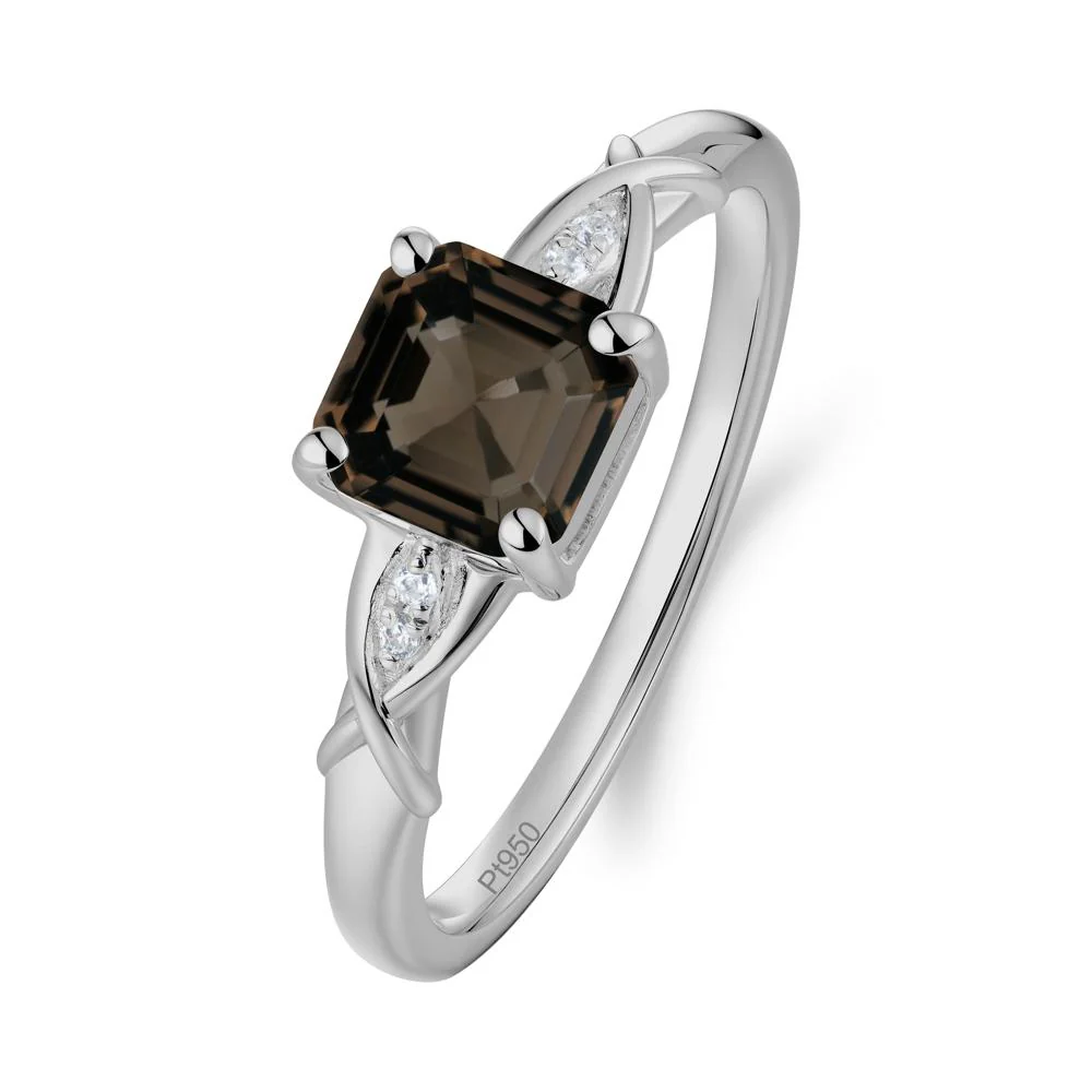 Asscher Cut Smoky Quartz Solitaire Ring with Criss-Cross Band - Image 2