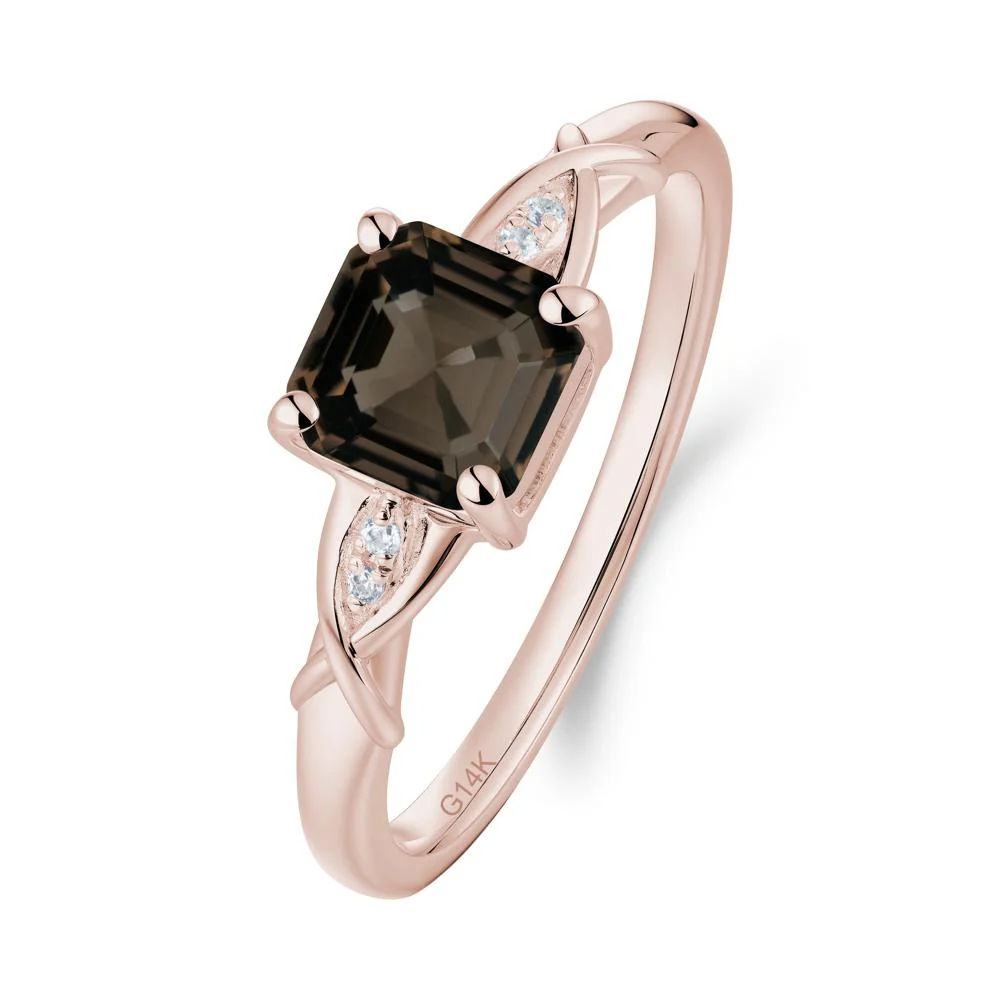 Asscher Cut Smoky Quartz Solitaire Ring with Criss-Cross Band - Image 3
