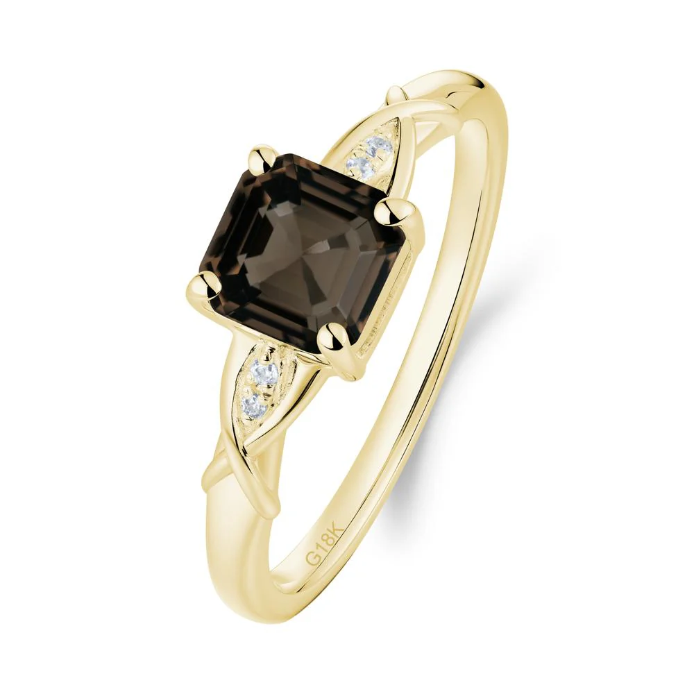 Asscher Cut Smoky Quartz Solitaire Ring with Criss-Cross Band - Image 4