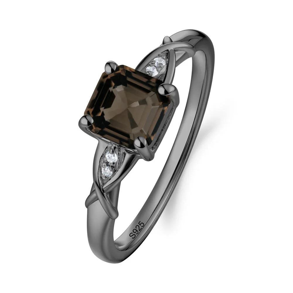 Asscher Cut Smoky Quartz Solitaire Ring with Criss-Cross Band - Image 5