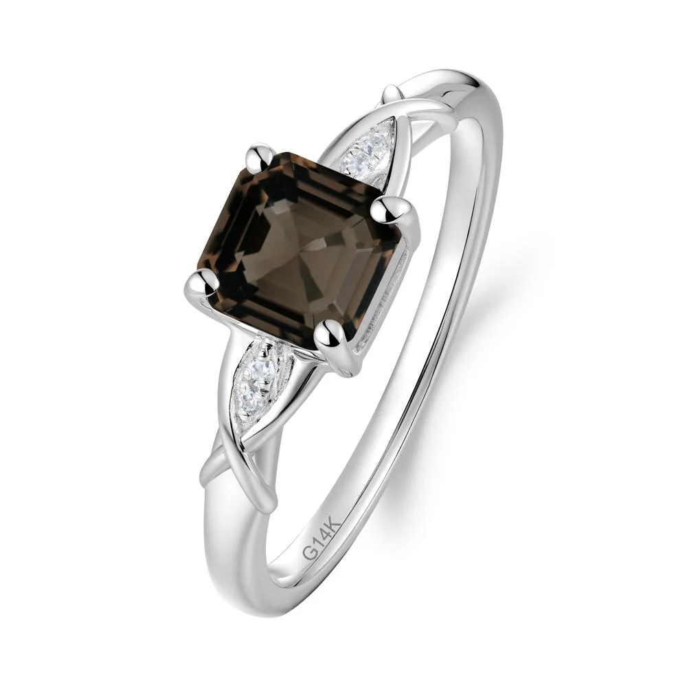 Asscher Cut Smoky Quartz Solitaire Ring with Criss-Cross Band - Image 6