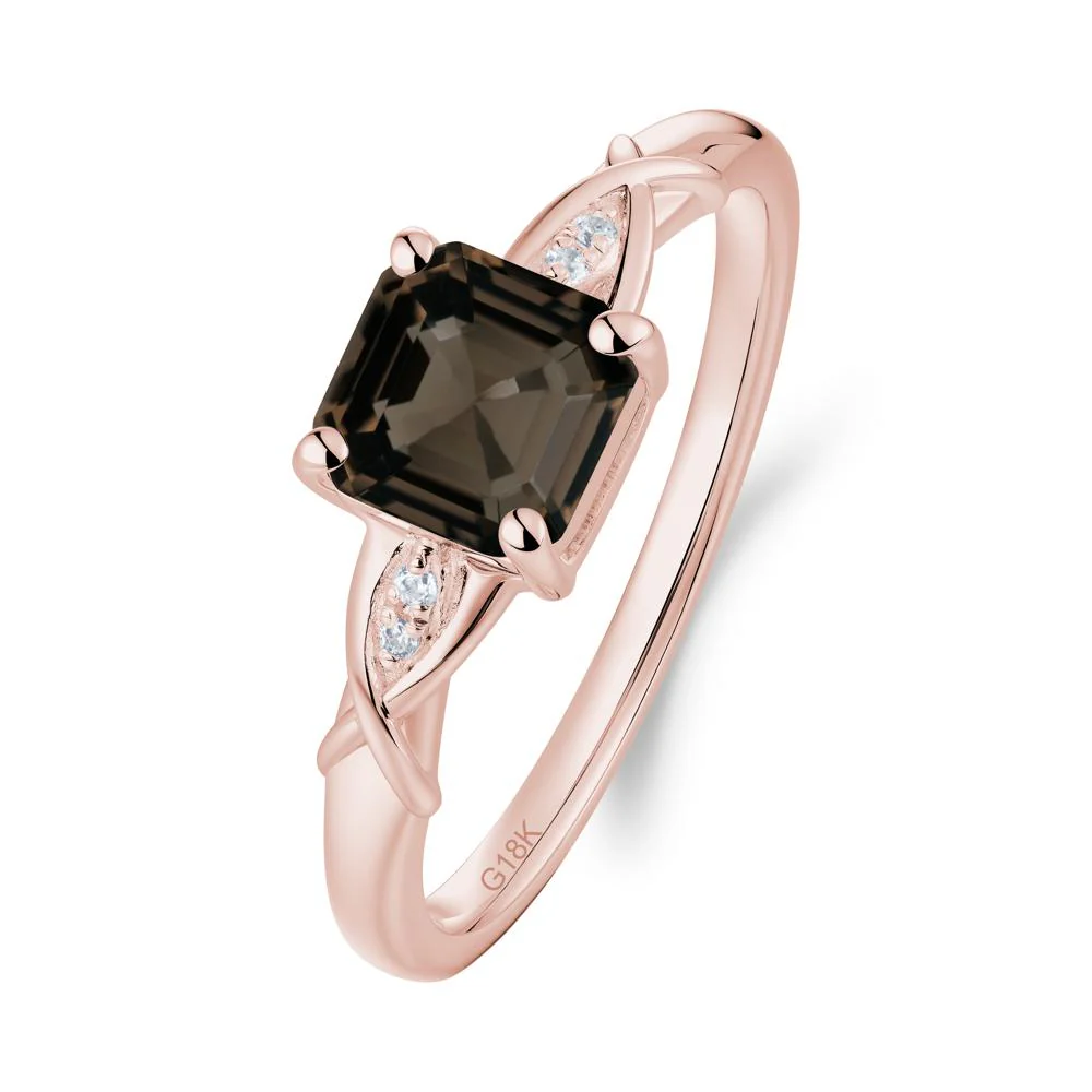 Asscher Cut Smoky Quartz Solitaire Ring with Criss-Cross Band - Image 8