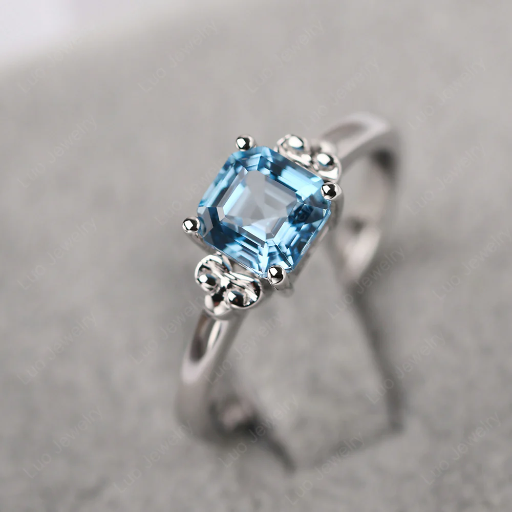 Asscher Cut Swiss Blue Topaz Solitaire Ring - Image 2