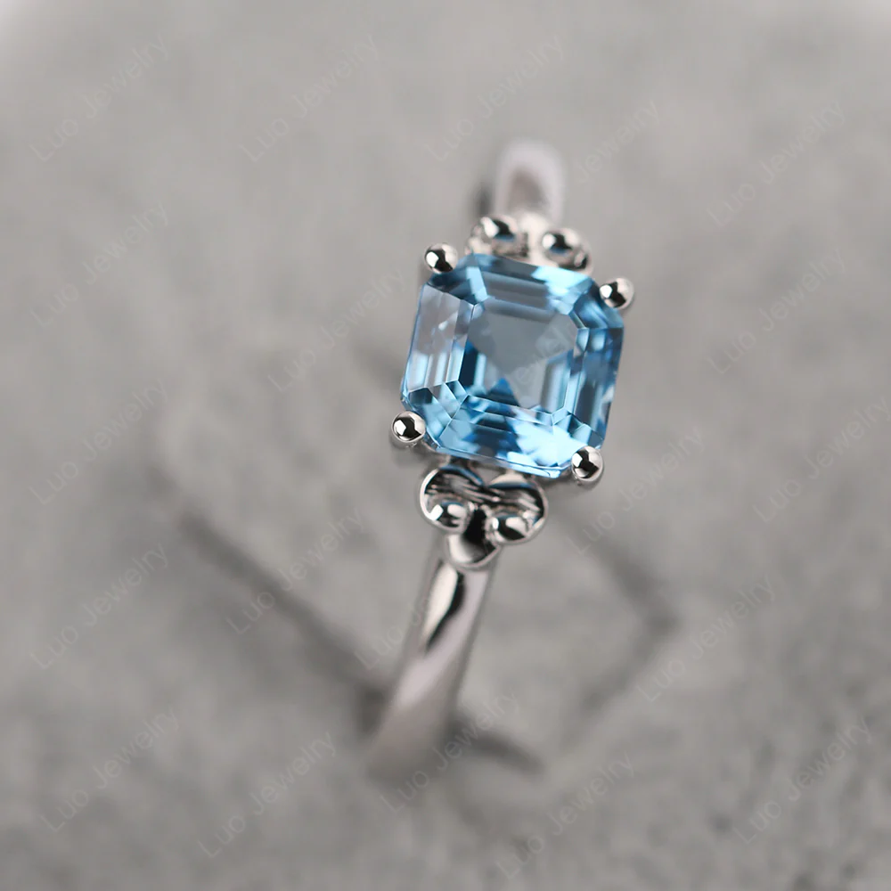 Asscher Cut Swiss Blue Topaz Solitaire Ring - Image 3
