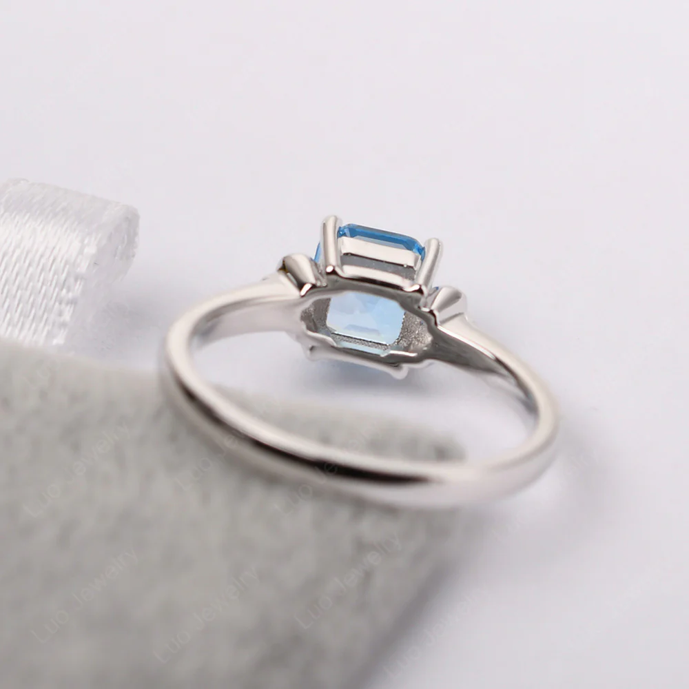 Asscher Cut Swiss Blue Topaz Solitaire Ring - Image 4