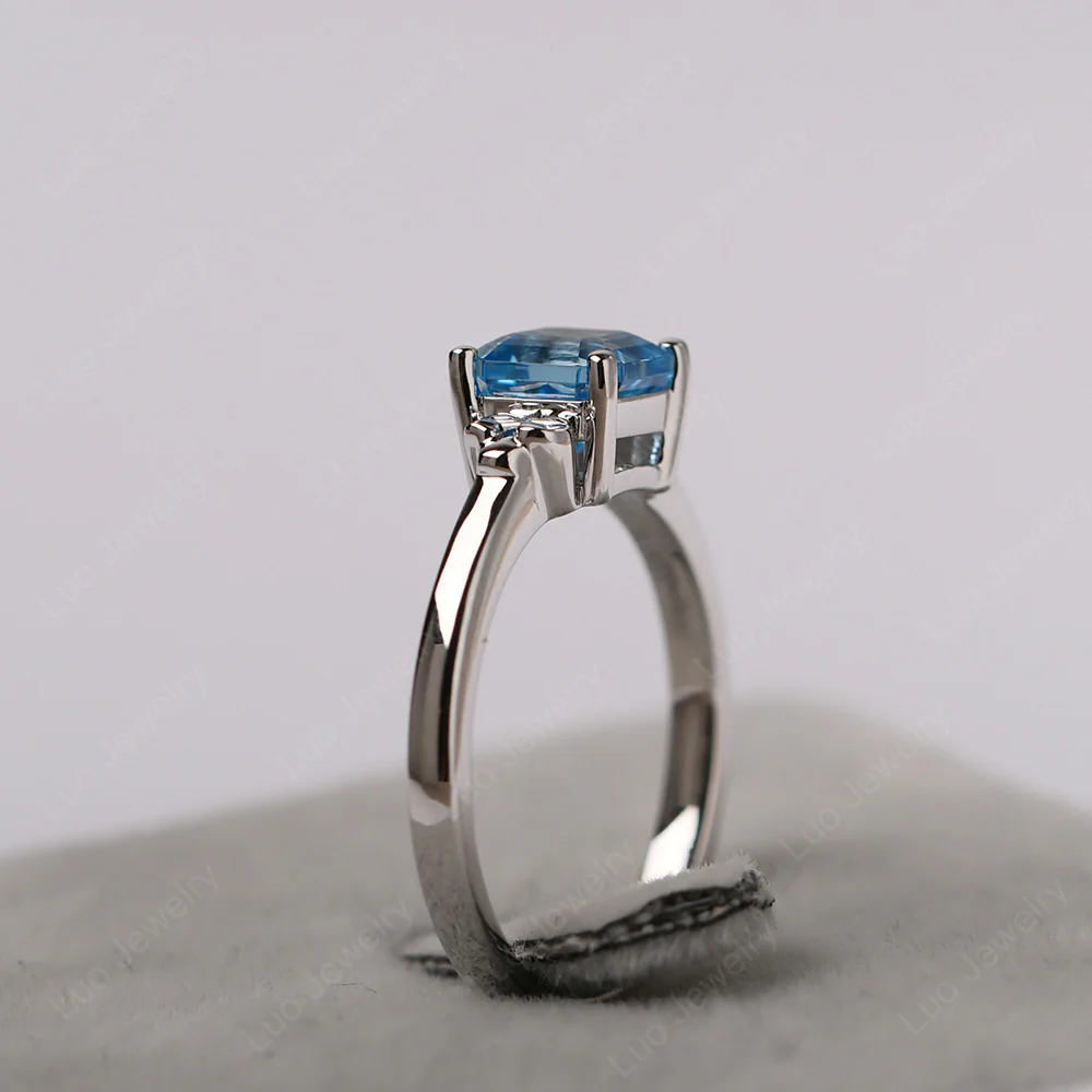 Asscher Cut Swiss Blue Topaz Solitaire Ring - Image 5