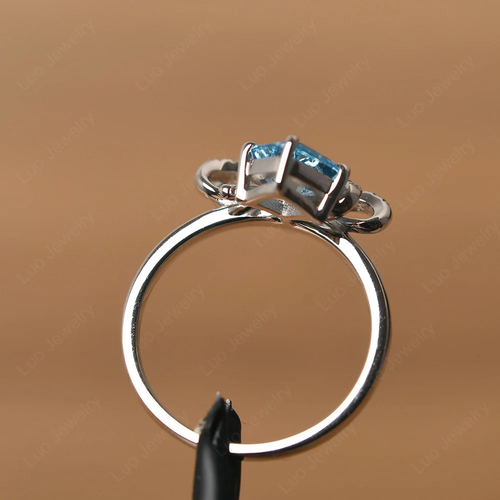 Asscher Cut Swiss Blue Topaz Bowknot Ring - Image 3