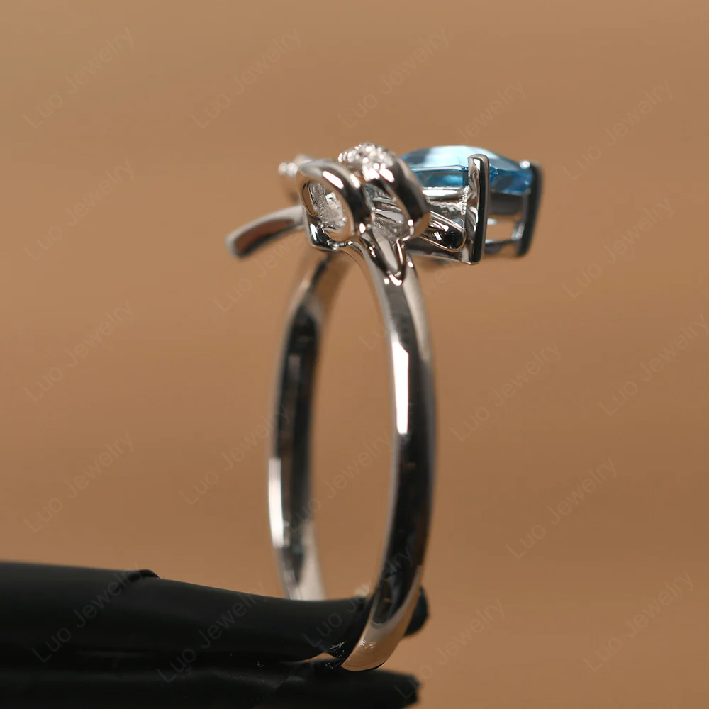 Asscher Cut Swiss Blue Topaz Bowknot Ring - Image 4