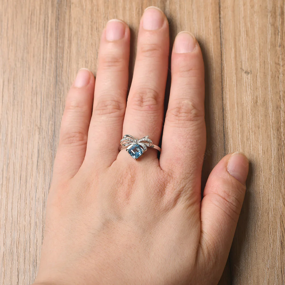 Asscher Cut Swiss Blue Topaz Bowknot Ring - Image 5