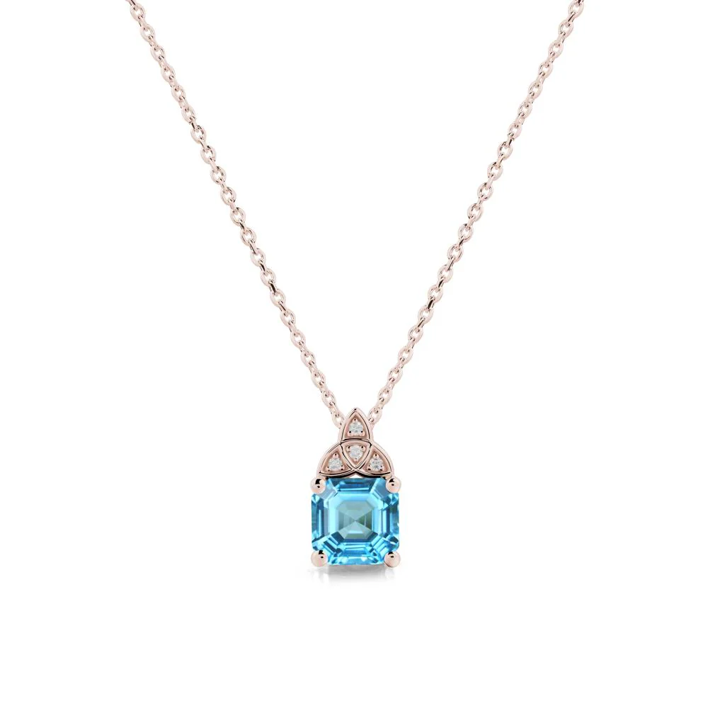 Asscher Cut Swiss Blue Topaz Necklace with Celtic Knot - Image 2