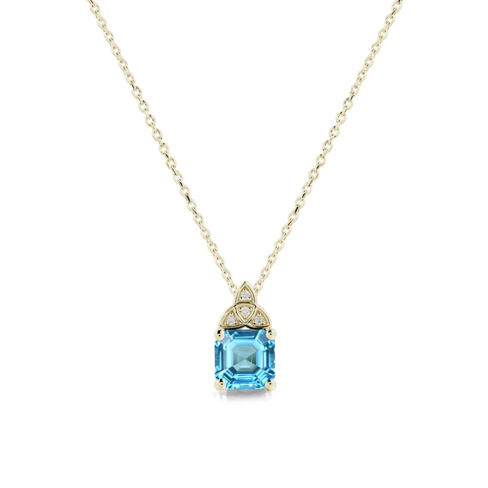 Asscher Cut Swiss Blue Topaz Necklace with Celtic Knot - Image 4