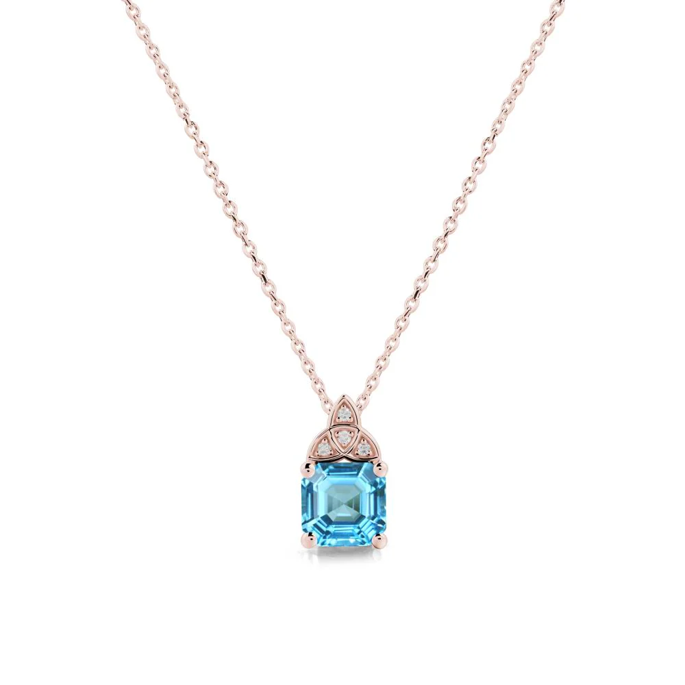 Asscher Cut Swiss Blue Topaz Necklace with Celtic Knot - Image 5