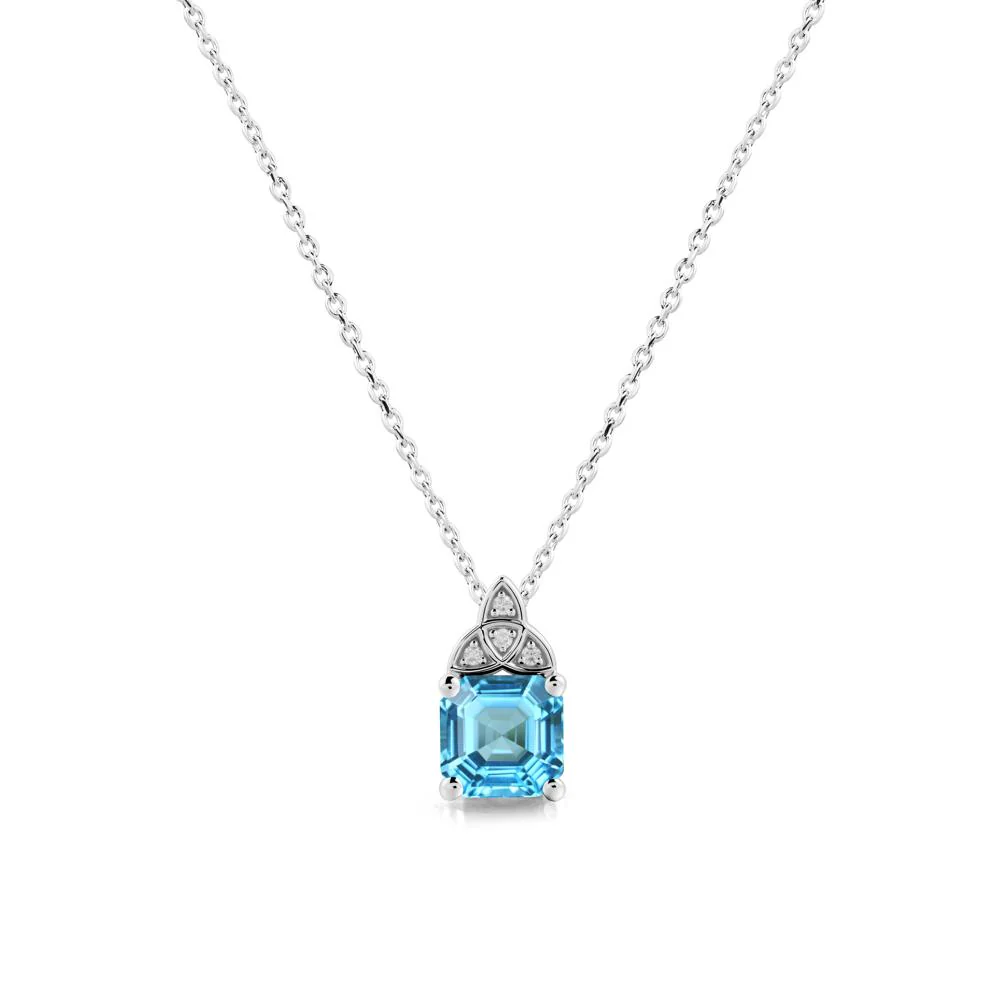 Asscher Cut Swiss Blue Topaz Necklace with Celtic Knot - Image 6