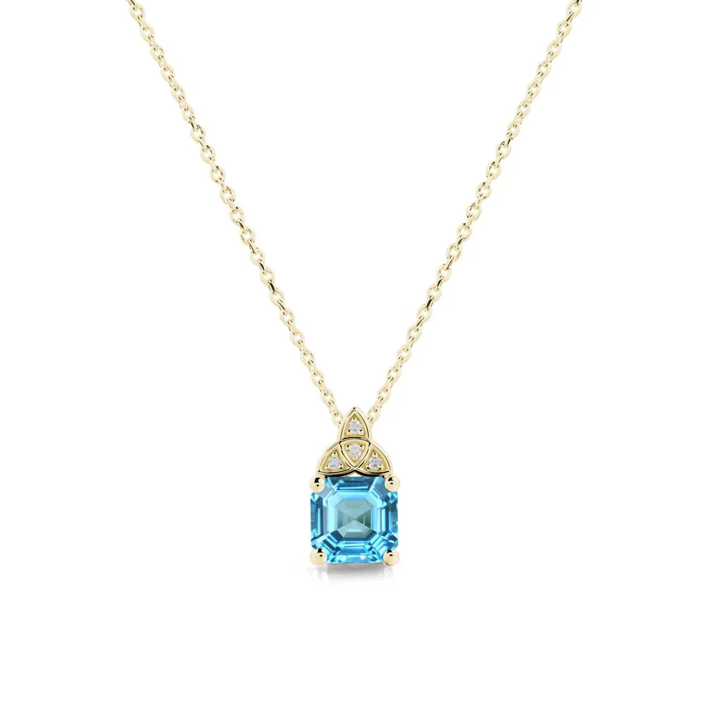 Asscher Cut Swiss Blue Topaz Necklace with Celtic Knot - Image 7
