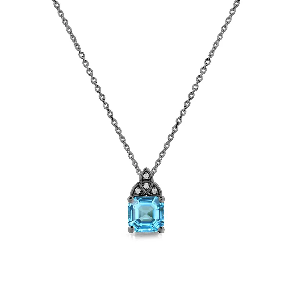 Asscher Cut Swiss Blue Topaz Necklace with Celtic Knot - Image 8