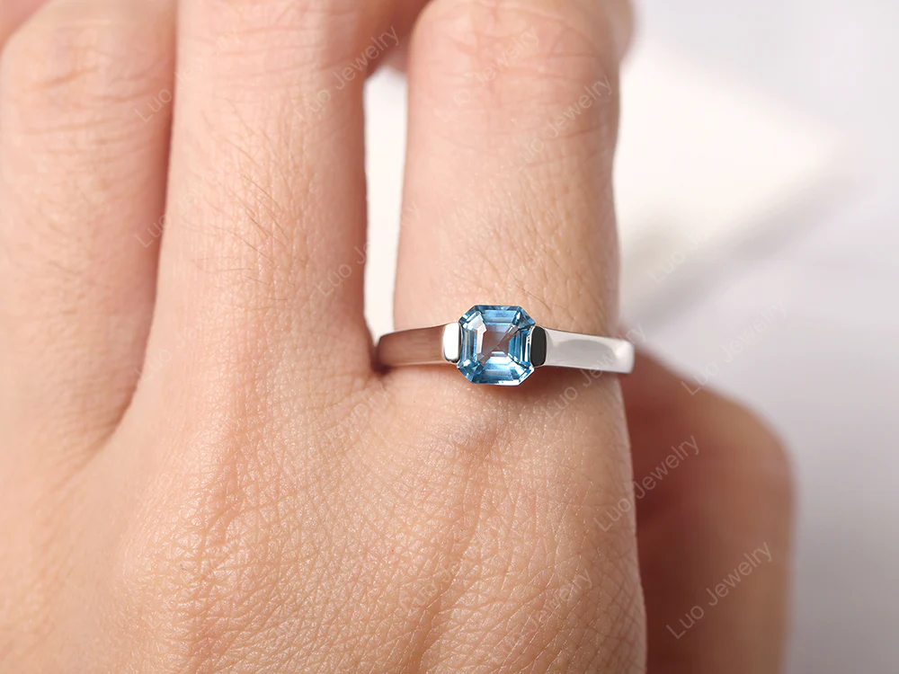Swiss Blue Topaz Half Bezel Ring - Image 5