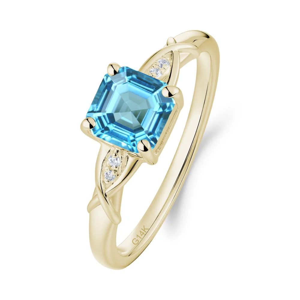 Asscher Cut Swiss Blue Topaz Solitaire Ring with Criss-Cross Band - Image 3
