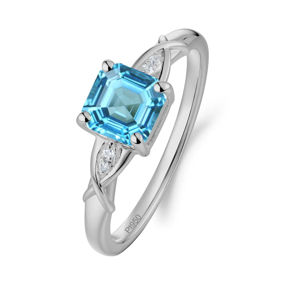 Asscher Cut Swiss Blue Topaz Solitaire Ring with Criss-Cross Band - Image 5