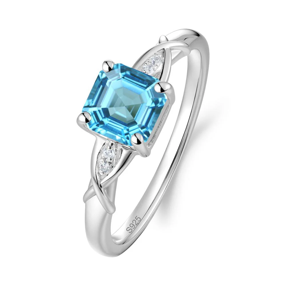 Asscher Cut Swiss Blue Topaz Solitaire Ring with Criss-Cross Band - Image 6