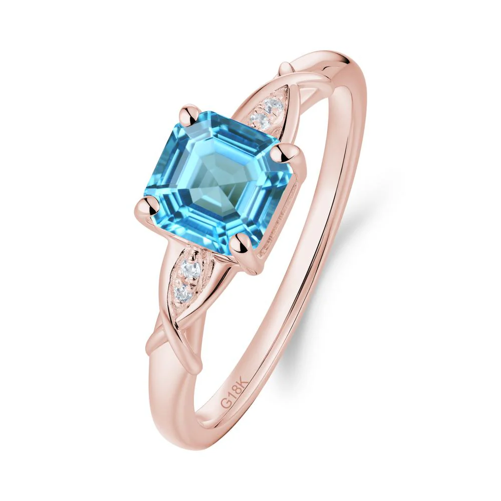 Asscher Cut Swiss Blue Topaz Solitaire Ring with Criss-Cross Band - Image 7