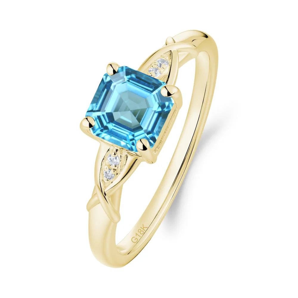 Asscher Cut Swiss Blue Topaz Solitaire Ring with Criss-Cross Band - Image 8