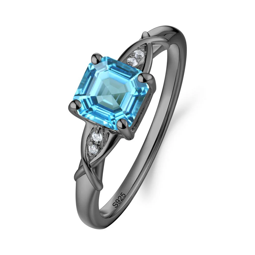 Asscher Cut Swiss Blue Topaz Solitaire Ring with Criss-Cross Band - Image 9
