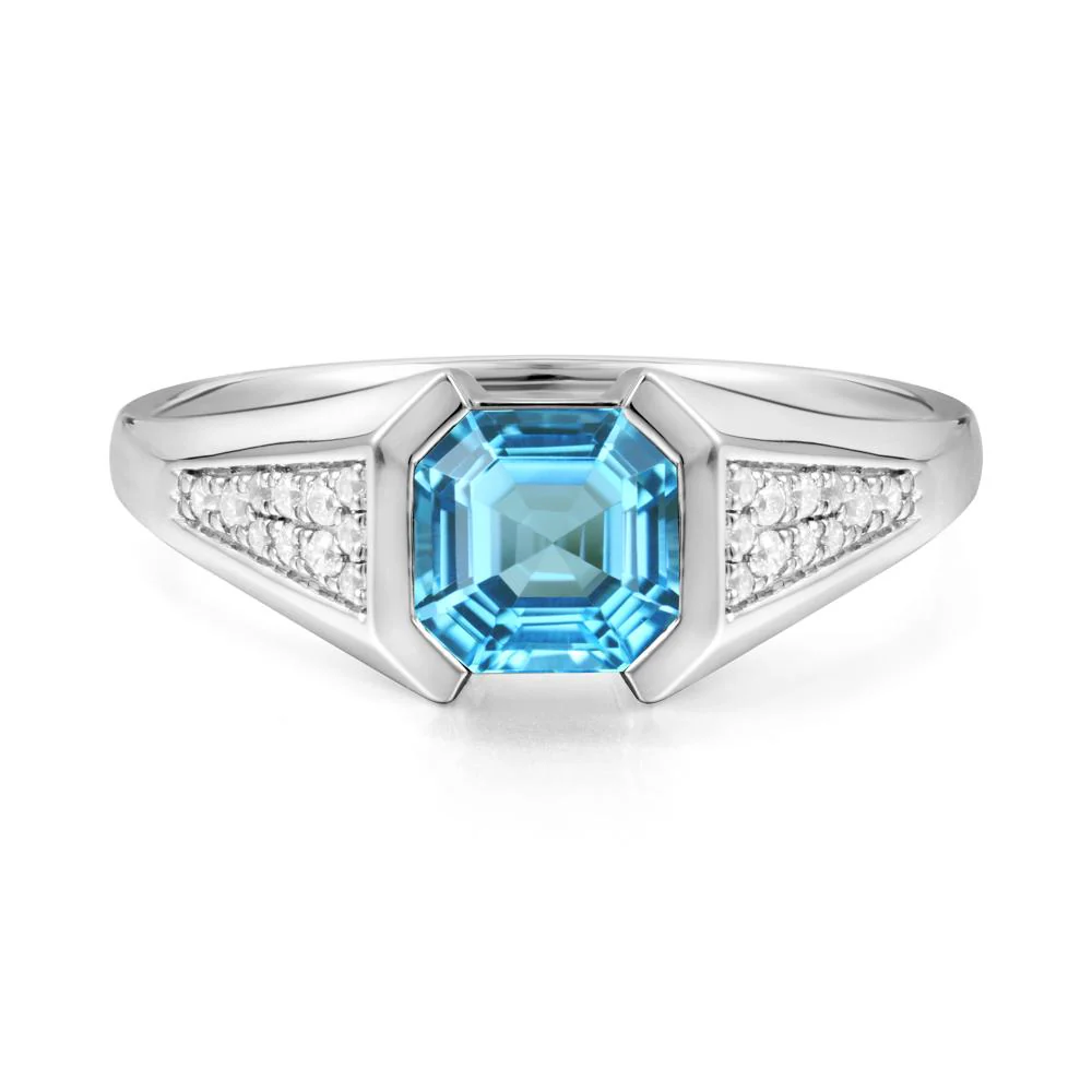 Asscher Cut Swiss Blue Topaz Statement Ring - Image 5